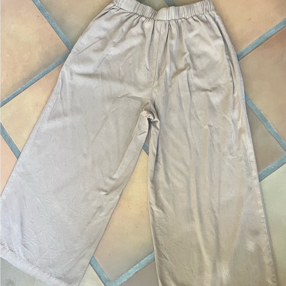 OZMA Crop Wide Leg (Regen Silk Noir) in Beige - S